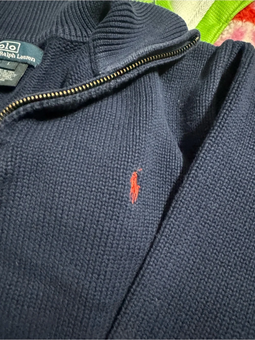 Ralph Lauren Navy Zip Pullover Sweater with Red Pony